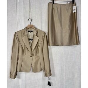 NWT Tahari Luxe 3 Piece Skirt Suit Women's 8 Arthur Levine Champagne Taupe Set